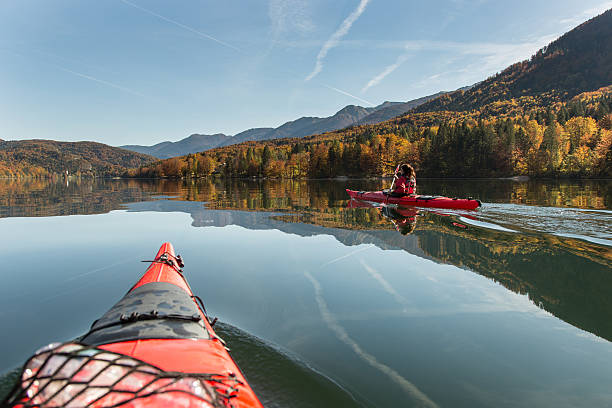 istock Sea kayaking on a calm lake 522677391