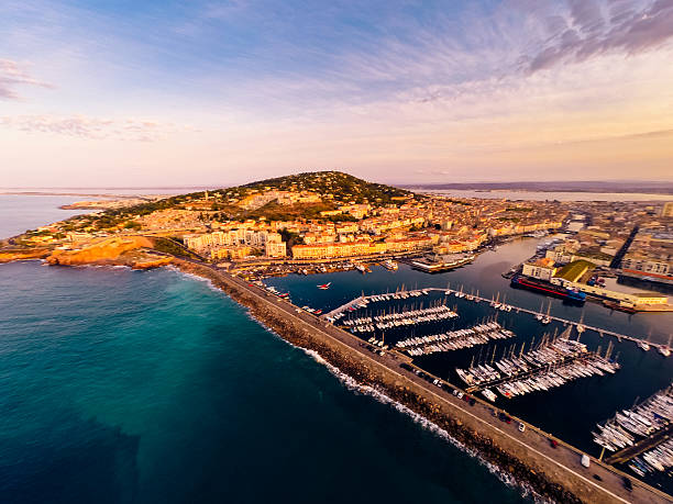 aerial view of sete, france stock photo