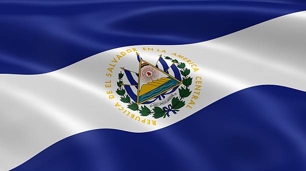 в ветер флаг сальвадора - salvadoran flag стоковые фото и изображения