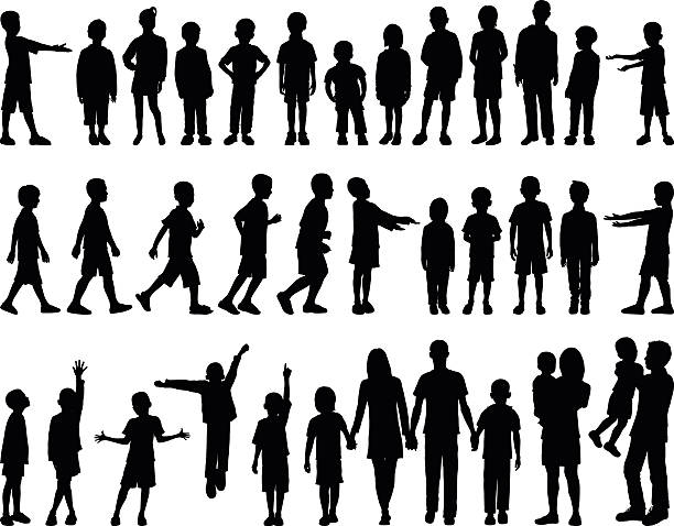 Highly Detailed Children Silhouettes Silhouette of children to a high degree of detail. child silhouettes stock illustrations