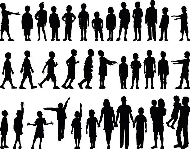 Vector illustration of Highly Detailed Children Silhouettes