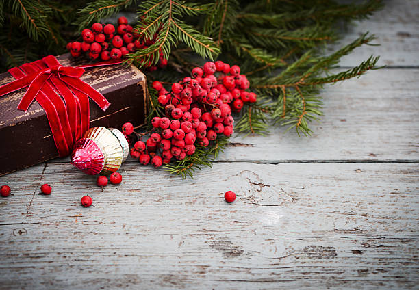 istock vintage Christmas decoration on old wooden background 522712091