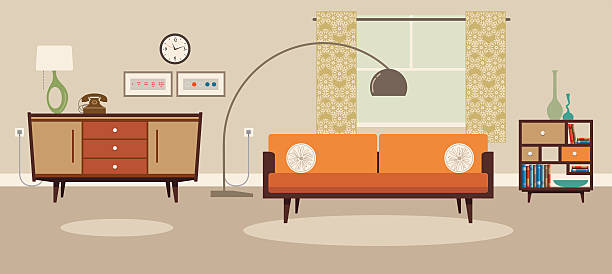 Living room Retro lifestyle room. inside of illustrations stock illustrations