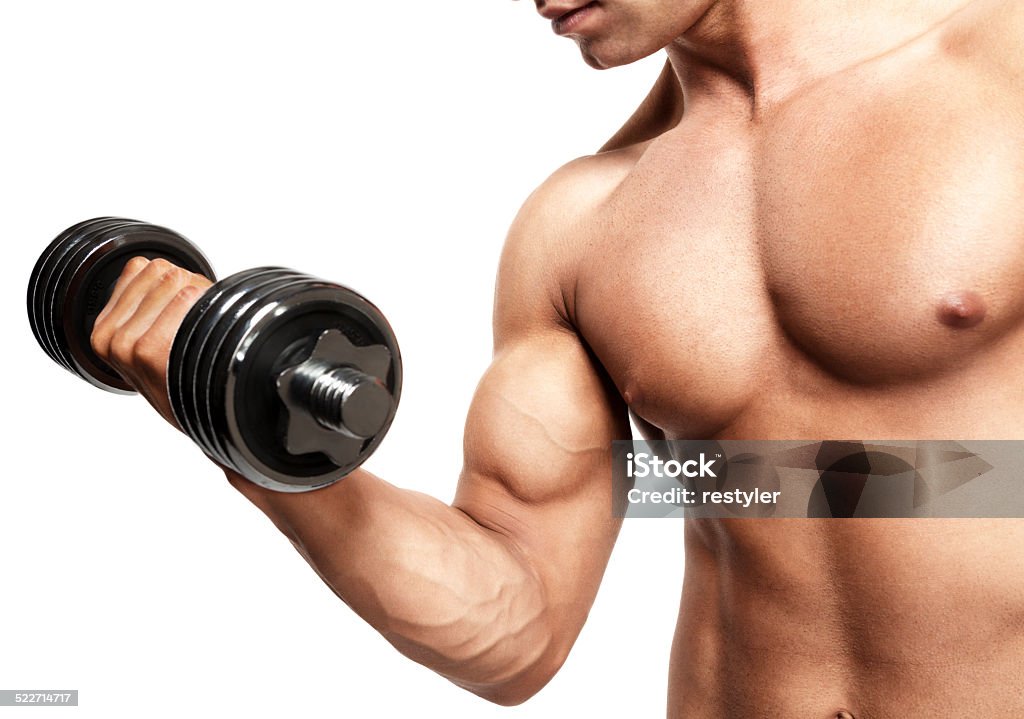 Hombre mostrando biceps - Foto de stock de Actividad libre de derechos
