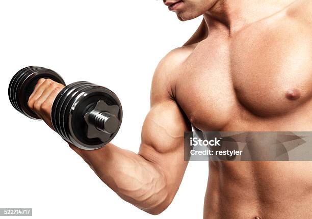 Hombre Mostrando Biceps Foto de stock y más banco de imágenes de Actividad - Actividad, Adulto, Adulto joven