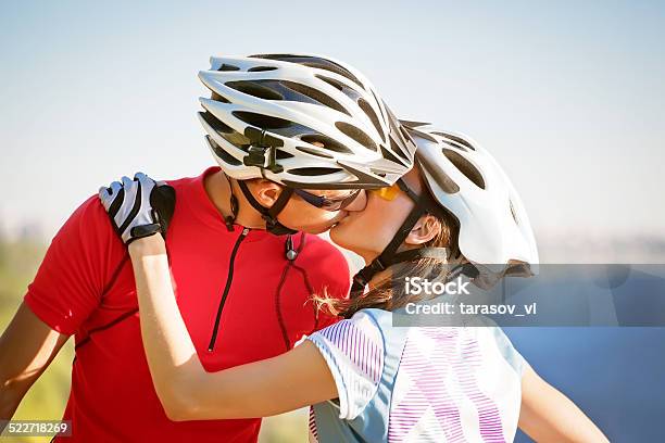 Happy Couple On Bicycles Stock Photo - Download Image Now - Adult, Adults Only, Adventure