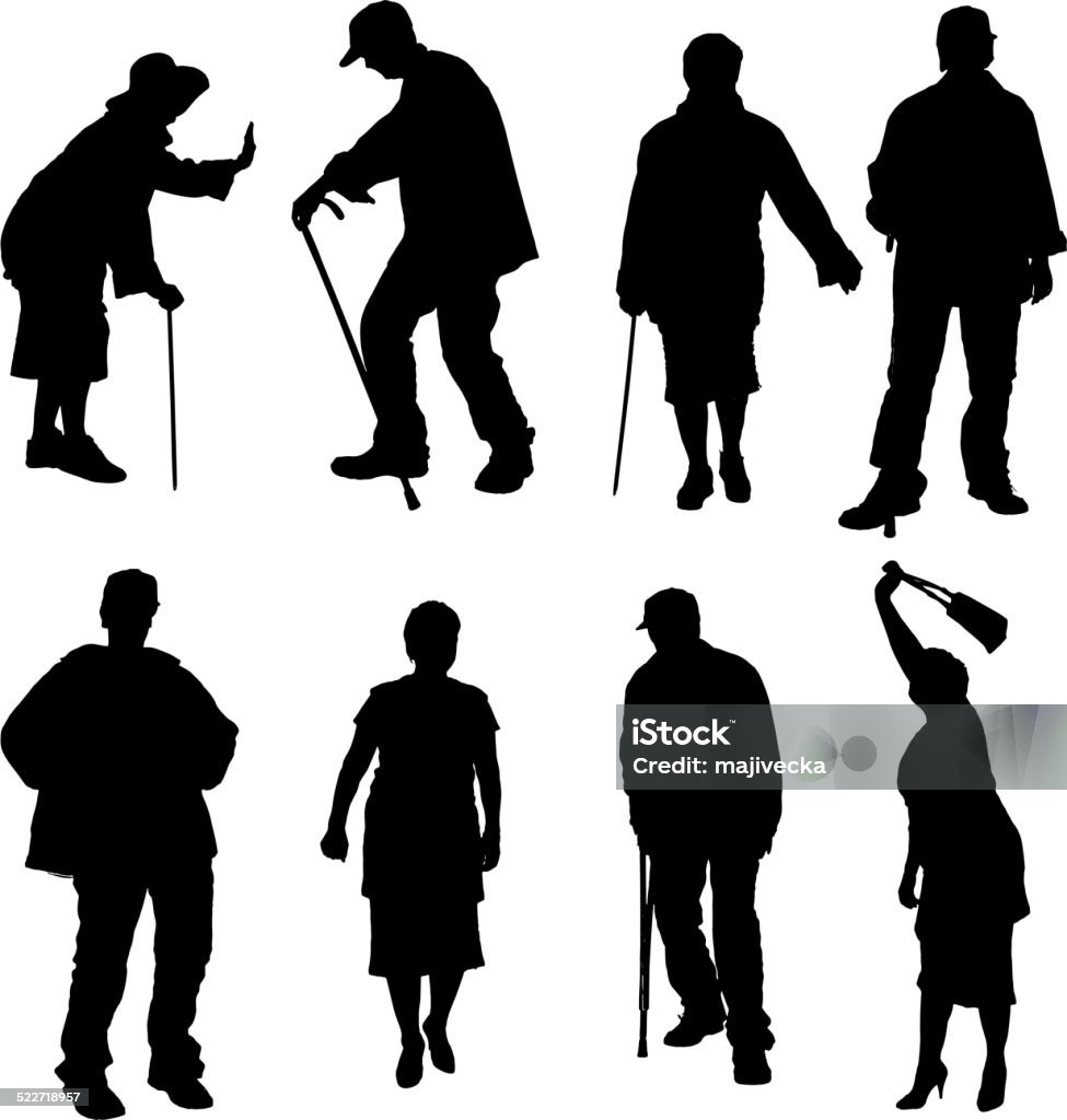 Vector silhouette of old people. Vector silhouette of old people on a white background. Adult stock vector