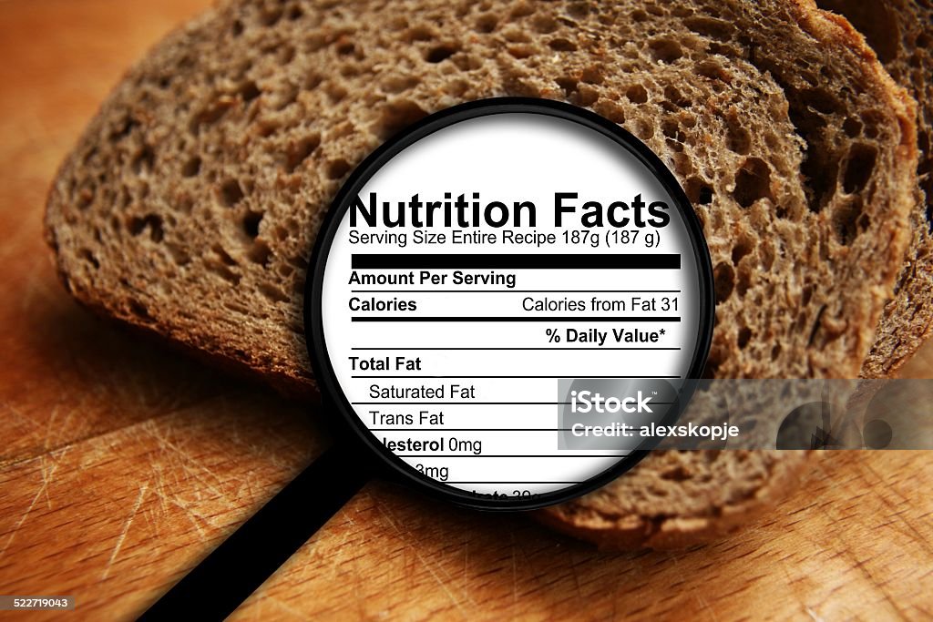 Bread nutrition facts Nutrition Label Stock Photo