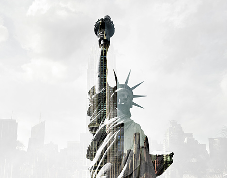 Double exposure of the statue of liberty