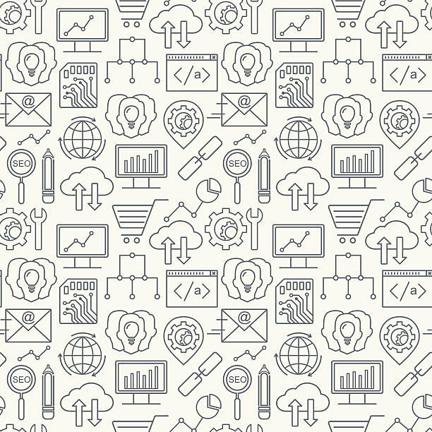 Vector SEO and development seamless pattern with linear icons. vector art illustration