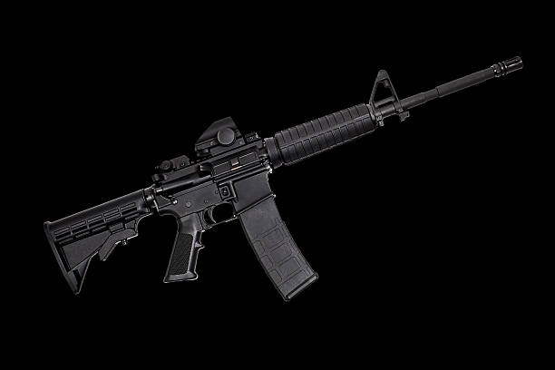 m4a1 ar15 estilo arma estados unidos combatir automático de tiro sobre negro - m14 fotografías e imágenes de stock