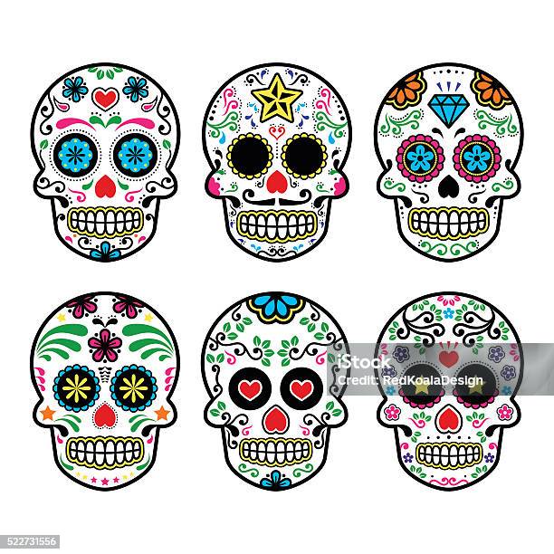 Mexican Sugar Skull Day Of The Dead Icons Stock Illustration - Download Image Now - Candy, Skull, Mexican Ethnicity