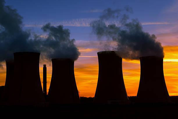 Power plant at sunset stock photo
