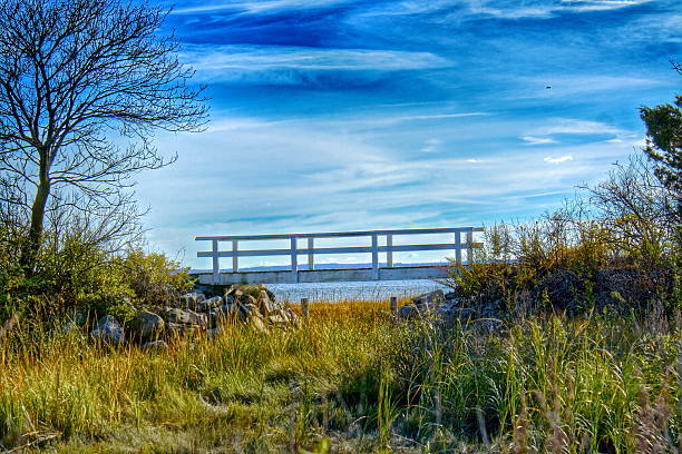 ponte sopra acqua salata marsh - greenwich foto e immagini stock