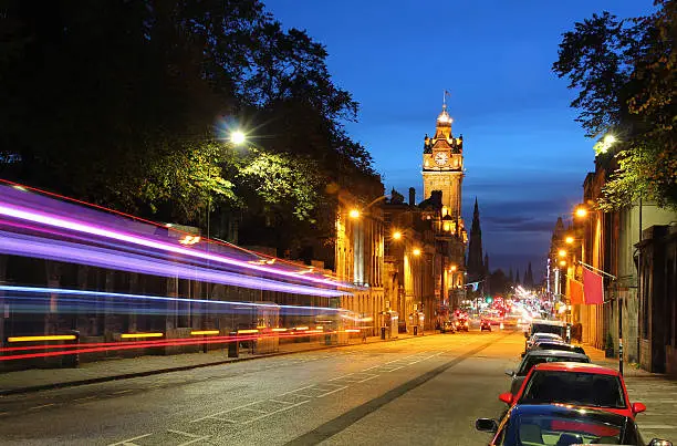 Long exposure shot of Princes Street, Edinburgh