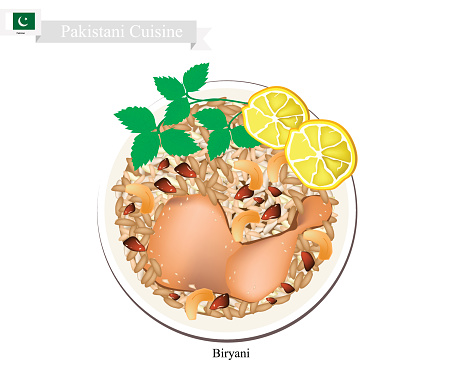 Pakistani Cuisine, Chicken Biryani or Basmati Rice Seasoned with Chicken and Spice. A Popular Dish in Pakistan.
