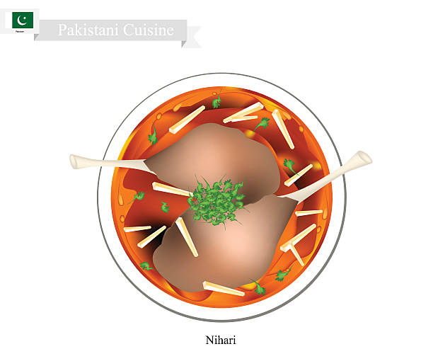 Chicken Nehari or Pakistani Chicken Curry Stew Pakistani Cuisine, Chicken Nehari or Chicken Curry Stew with Spicy and Sweet Flavor. One of The Most Popular Dish in Pakistan. taftan stock illustrations