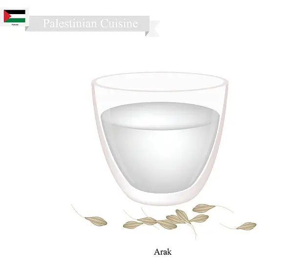 Vector illustration of Arak or Palestinian Clear Brandy, Popular Dink in Palestine
