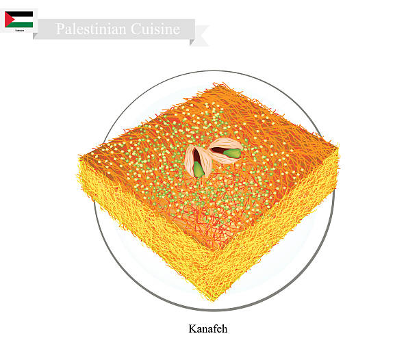 kunafa 또는 팔레스타인 치즈, 페이스트리, 아쌈 - künefe stock illustrations