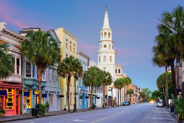 Charleston south Carolina Charleston, South Carolina, USA in the French Quarter. avenue photos stock pictures, royalty-free photos & images