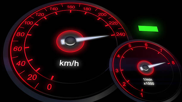 istock close up illuminated Revving Speedometer and Tachometer 522740336