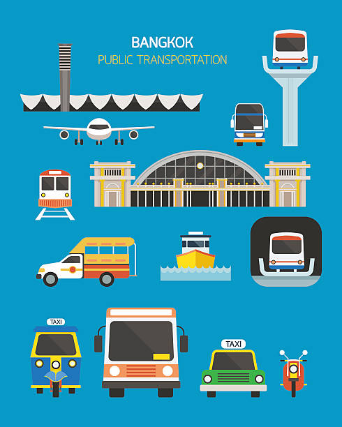 Thailand Transportation Objects Set Mode of Transport, Station bts skytrain stock illustrations