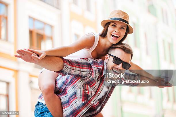 Happy Loving Couple Stock Photo - Download Image Now - Excitement, Young Couple, Airplane