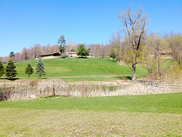 istock Park Landscape with building on top of a hill 522741774