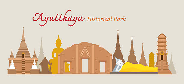 ayutthaya, historyczny park, tajlandia - reclining buddha stock illustrations