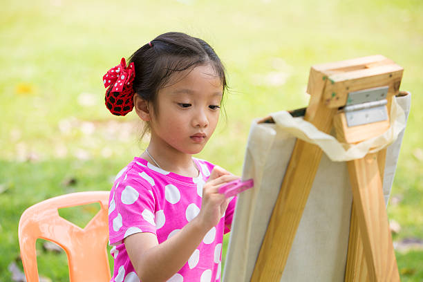 istock Little asian girl painitng 522744402
