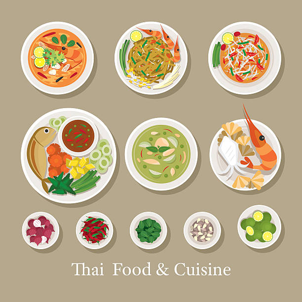 tajski żywności i składników zestaw - thai cuisine thai culture food orchid stock illustrations