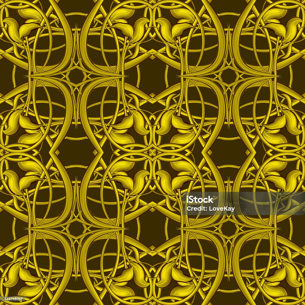 Luxury Golden Ornamental Seamless Pattern for Decor and Design. Fantasy Golden Pattern with Fantastic foliage elements. Endless texture for wallpaper, fill, web page background. Antique stock illustration