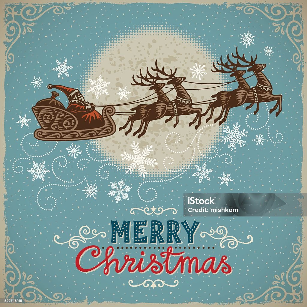 Vintage Christmas Background with Santa and Reindeers Hand drawn Christmas background.EPS 10 file contains transparencies.Please take a look at other work of mine linked below. Christmas stock vector