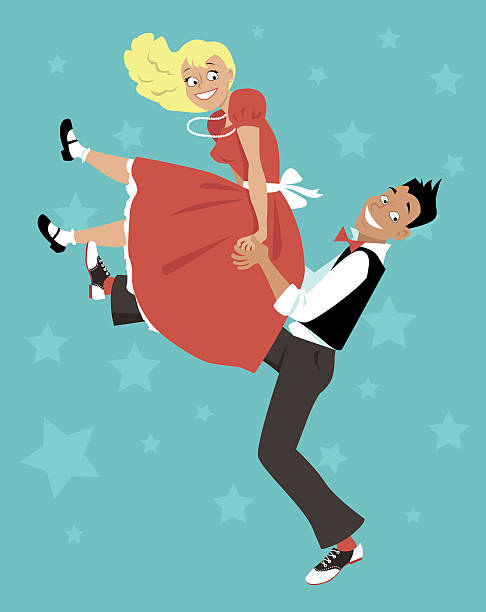 ilustraciones, imágenes clip art, dibujos animados e iconos de stock de rock and roll - dancing swing dancing 1950s style couple