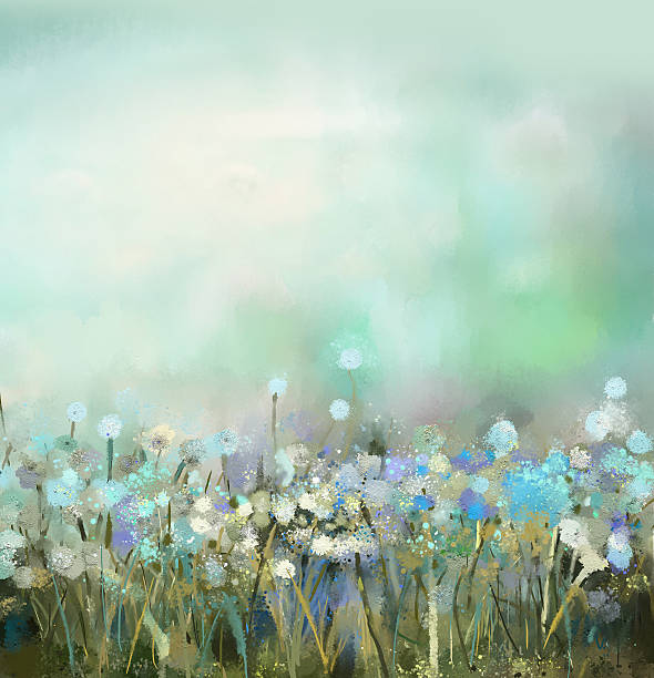 추상적임 아이리스입니다 공장요 페인팅 - dandelion wildflower field flower stock illustrations