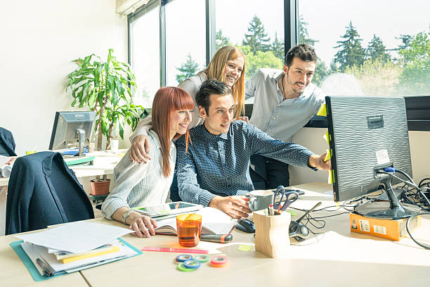 istock Young business people employee with computer at start up improvement 522751592