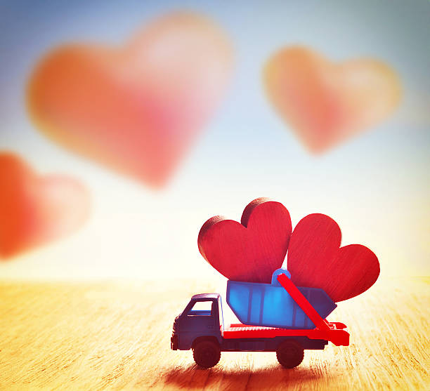 istock Two red hearts in the truck. Valentines Day. 522753054