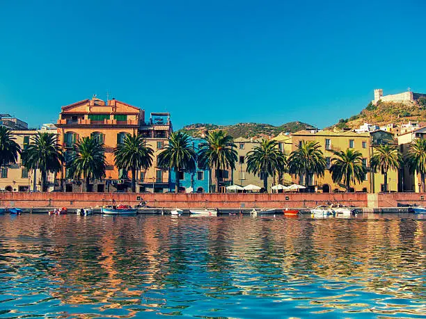 Bosa and its castle seen from the river Temo