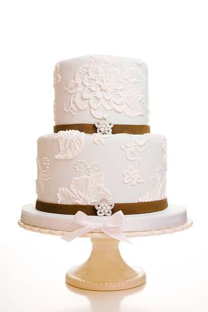 istock Two-Tiered White Wedding Cake With Brown Ribbon 522753273