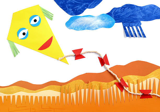 Kite dragon of paper flying above a field in autumn time. made of paper with rain clouds. MADE BY ME