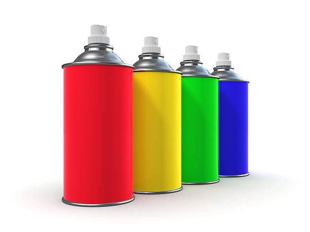 istock 3d Spraypaint cans in primary colors 522753997