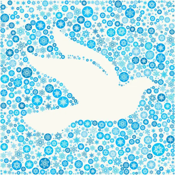 Vector illustration of White Dove on Blue Snowflake Background