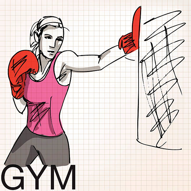 일러스트레이션 가진 여자 권투 장갑, 워크아웃용, 운동시설 - boxing women gym aspirations stock illustrations