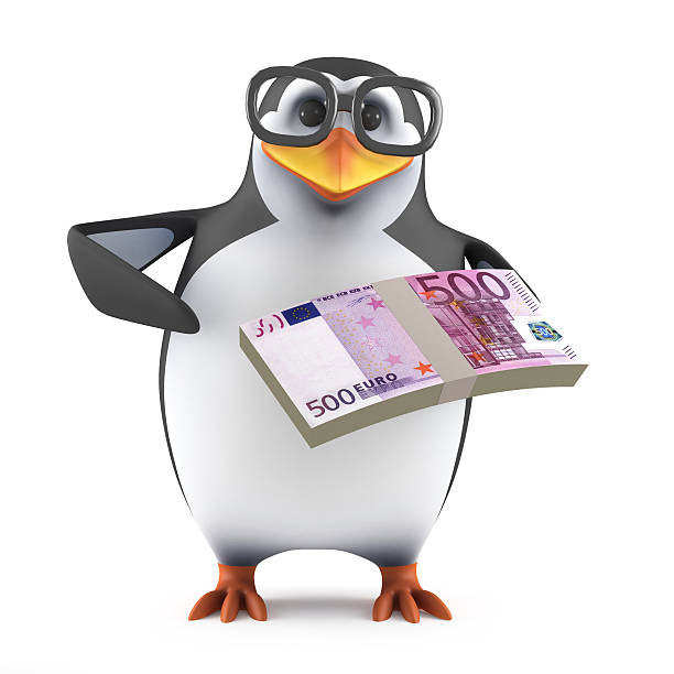 istock 3d Academic penguin has a wad of Euros 522760495