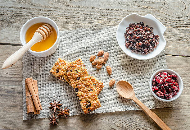 Homemade granola bars on the sackcloth