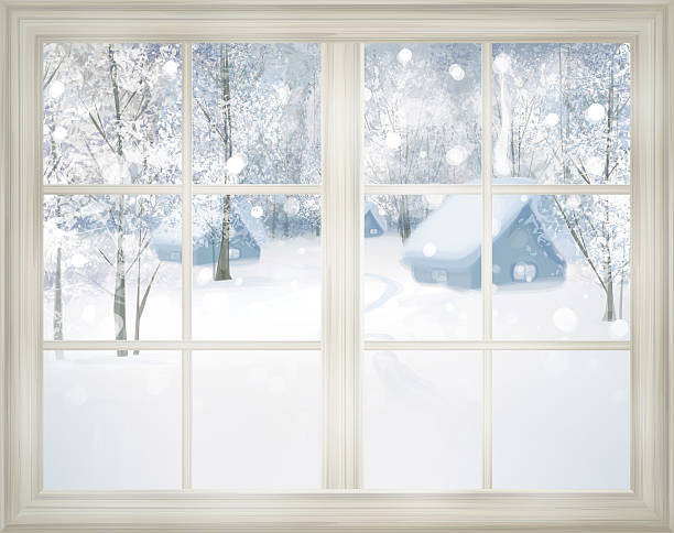 istock Window with winter view of snowy background. 522761661