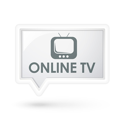 online TV words on a speech bubble over white