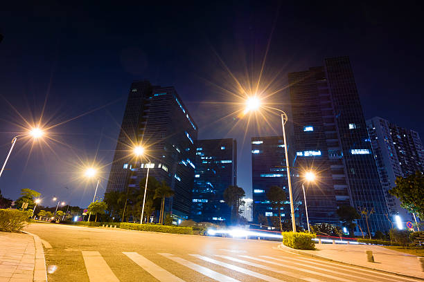 istock Road and modern building at night 522767031
