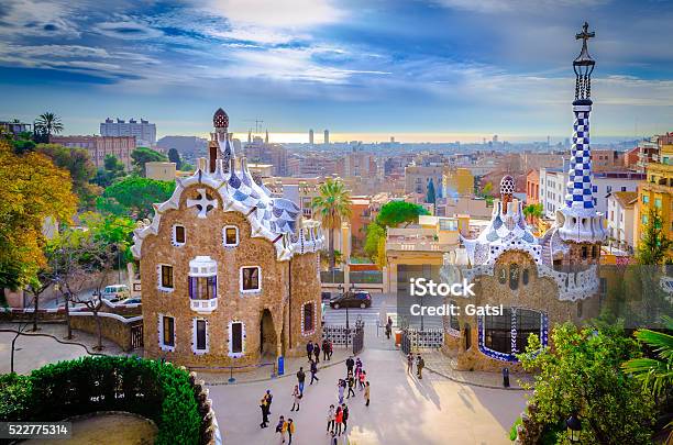 Guell Park Stock Photo - Download Image Now - Park Guell, Blue, Architecture