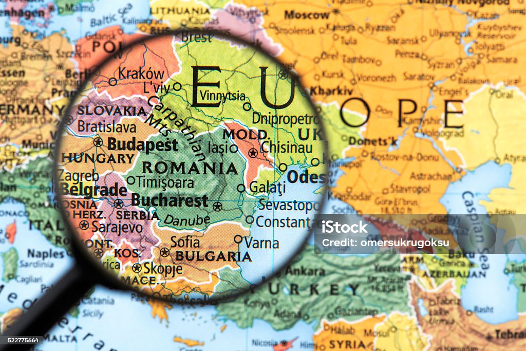 Map of Romania Map of Romania. Detail from the World Atlas. Selective Focus. Romania Stock Photo